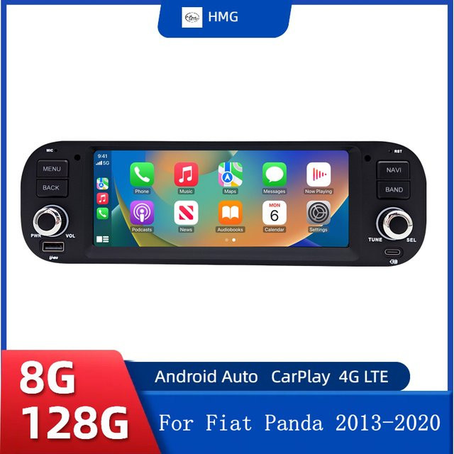 Android 15 Multimedia Autoradio mit GPS Navigation und drahtlosem CarPlay für Fiat Panda 2013-2020, Schwarz - Bild 1