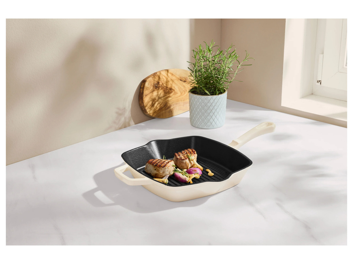 SILVERCREST Premium-Gusseisenpfanne als Grillpfanne, emailliert, Beige - Bild 2