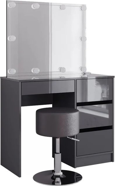 Vicco Schminktisch Sherry Anthrazit Hochglanz mit LED-Beleuchtung, Spiegel und Hocker, B: 90 cm, H: 75 cm - Bild 2