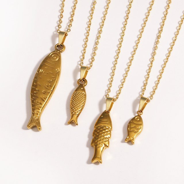 YUYAN Halskette mit Fisch-Anhänger, Edelstahl, Gold, Damen - Bild 1