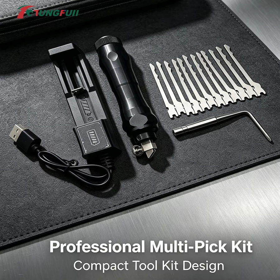 Tungfull Elektrisches Lockpicking-Set Schwarz – Wiederaufladbares Professionelles Schlosserwerkzeug-Kit mit Ersatzklingen - Bild 6