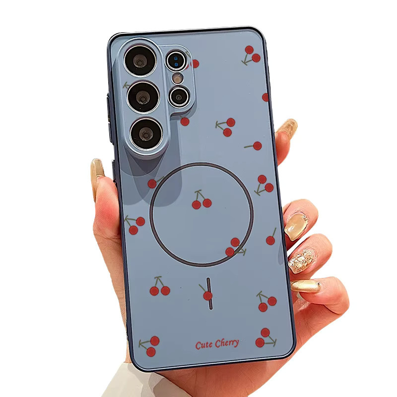 Magnetische Handyhülle mit Kirschmuster für Samsung Galaxy S26 S25 Ultra S24 S23 FE A56 A55 A36 A16 in Grau - Bild 4