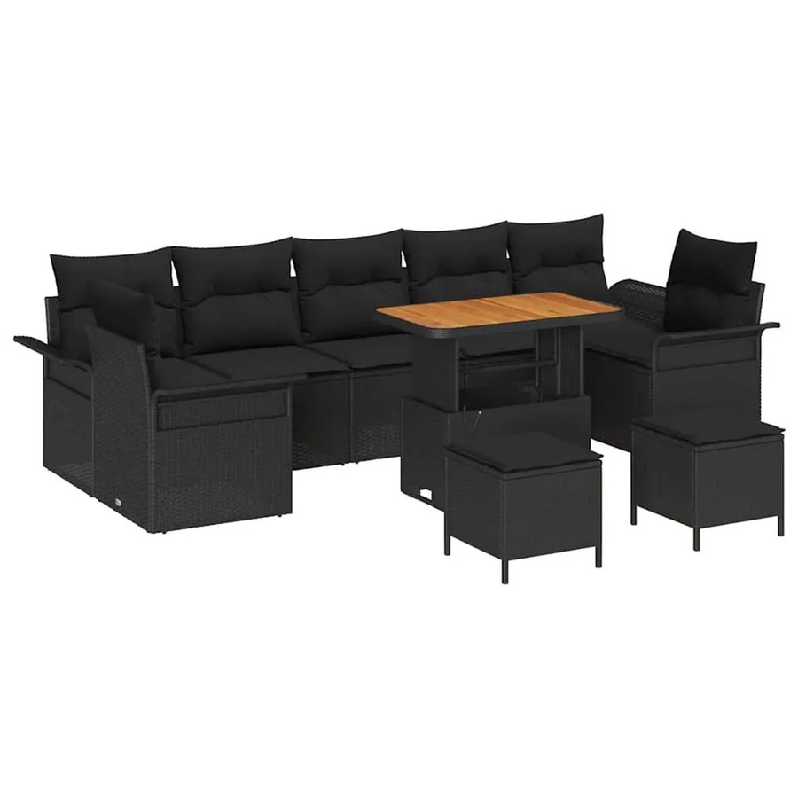 vidaXL Garten-Sofa-Set 10-teilig aus Polyrattan und Akazienholz in Schwarz mit Polstern - Bild 2
