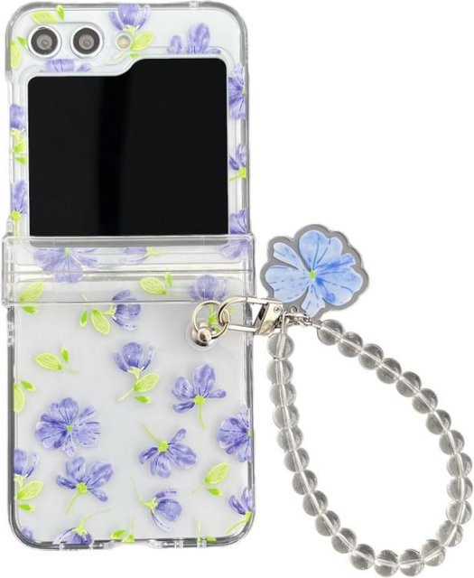 Jitschmni Schutzhülle mit Blumen-Design und Armband für Samsung Galaxy Z Flip 6 5 4 3, Transparent, Stoßfeste Hartschale mit Scharnierschutz - Bild 1