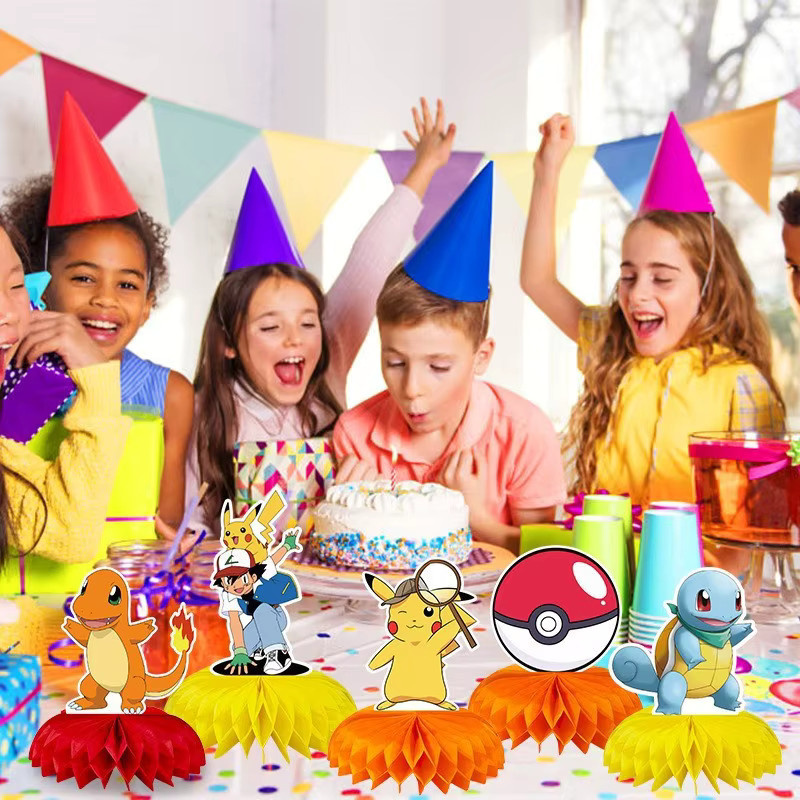 Potdemiel Pikachu Pokemon Waben-Tischdeko Gelb aus Papier für Kinder Geburtstagsdeko - Bild 4