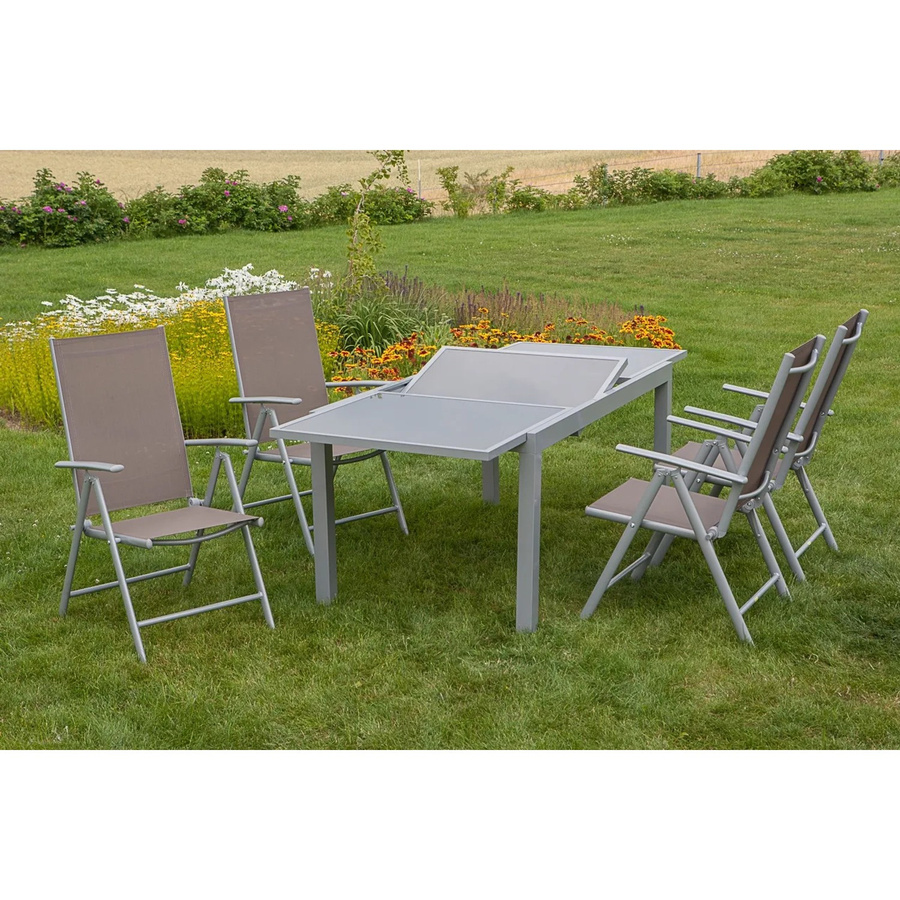 Merxx Gartenmöbel-Set Amalfi 5-tlg. aus Aluminium und Glas in Beige und Silber mit Ausziehtisch B: 120 cm bis 180 cm, T: 90 cm, H: 75 cm - Bild 2