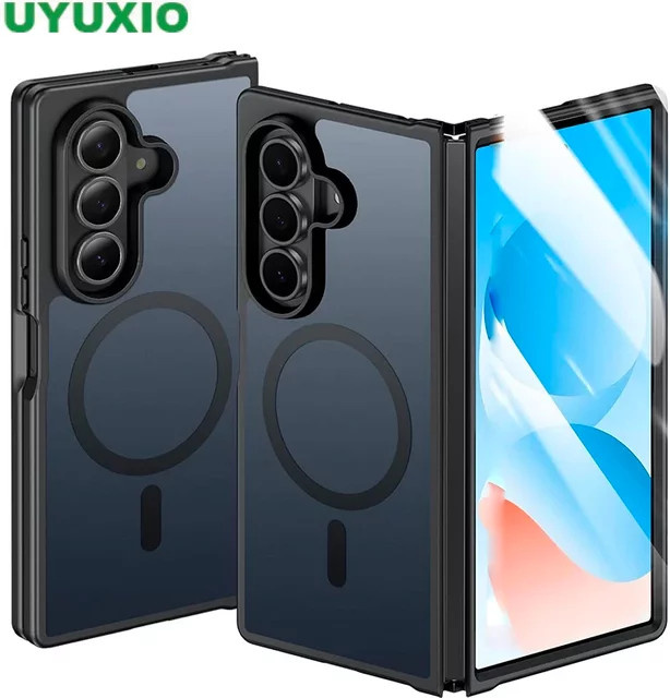 UYUXIO Magnetische Schutzhülle für Samsung Galaxy Z Fold 7, transparente und schwarze kabellose Lade-Handyhülle, schlank und robust - Bild 1