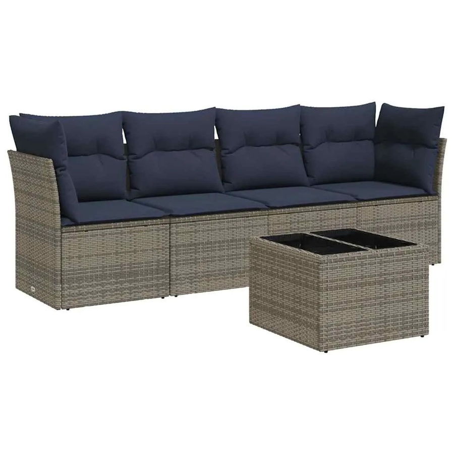 vidaXL 5-tlg Garten-Sofagarnitur in L-Form aus grauem PE-Rattan mit Tisch und Kissen - Bild 2
