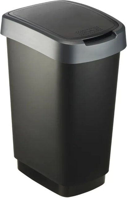 PROREGAL Klassischer Abfalleimer für Innenbereich aus Kunststoff, Schwarz-Silber, Volumen: 25 Liter, H x B x T: 47,6 x 25 x 33 cm - Bild 1