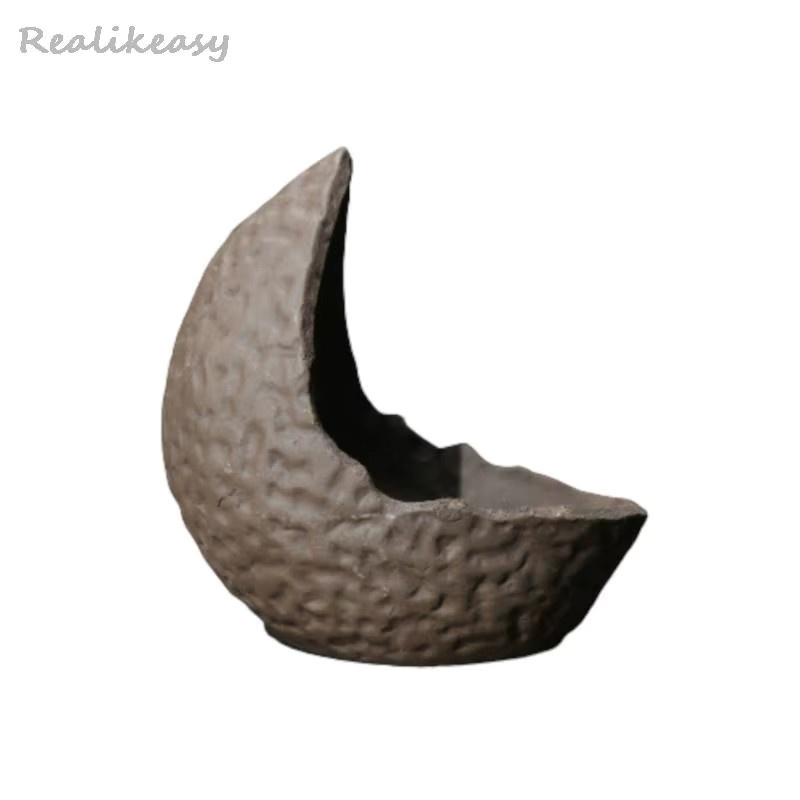 Handgemachter Keramik-Blumentopf in Mondform aus lila Sand, ideal als Desktop-Dekoration für Bonsai oder Pflanzen - Bild 2