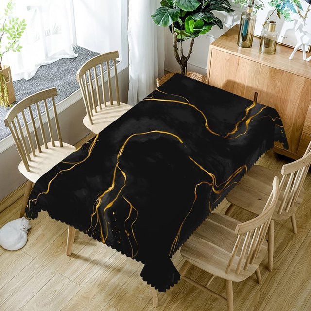 Wasserdichte Tischdecke JINGYUE Pet mit Schwarz-Gold Marmorstruktur, rechteckig, B/T: 140 x 140 cm - Bild 1