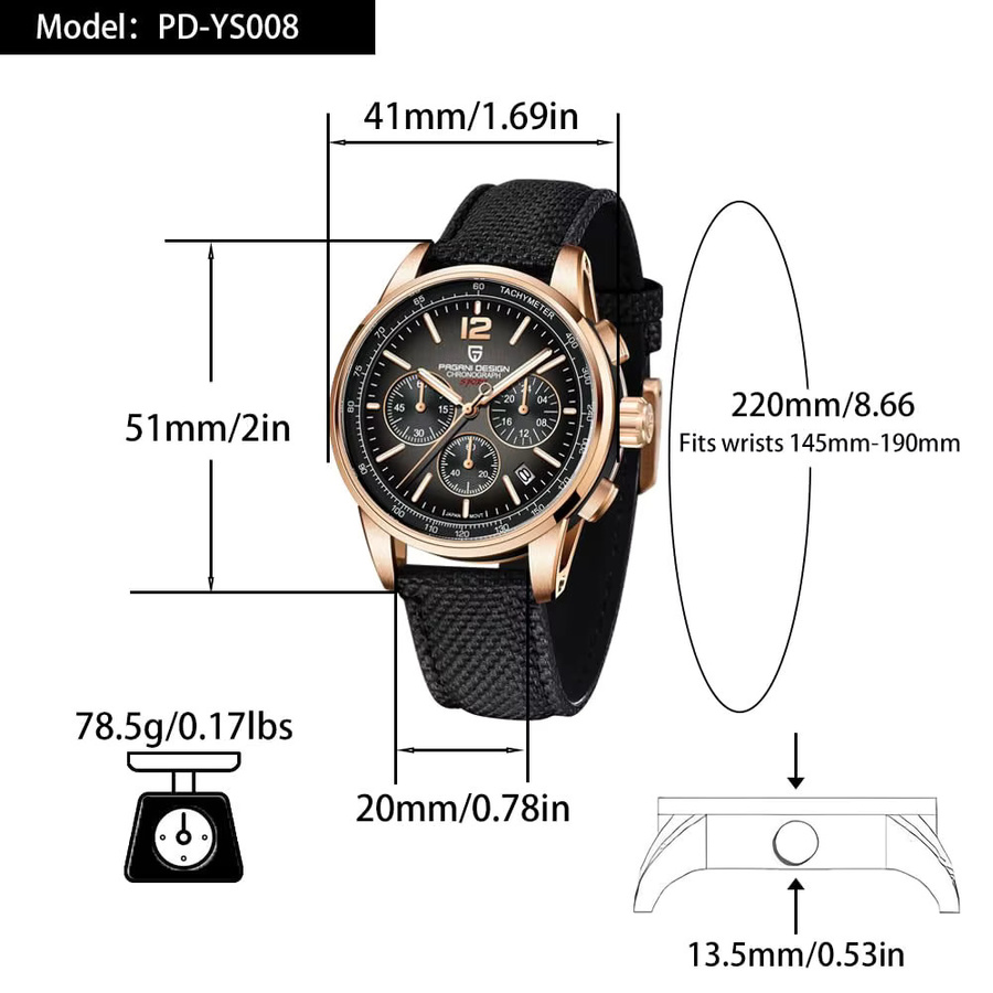 PAGANI DESIGN Armbanduhr Chronograph, Quarz, Edelstahl, Blau, 41 mm, Herren - Bild 4