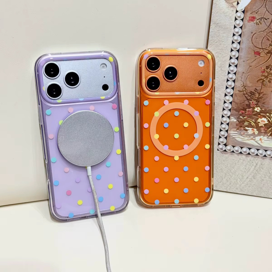 Apple MagSafe Handyhülle mit Polka Dots Design für iPhone 17 16 15 14 Pro Max, Transparent Gelb, Stoßfest und Magnetisch - Bild 2