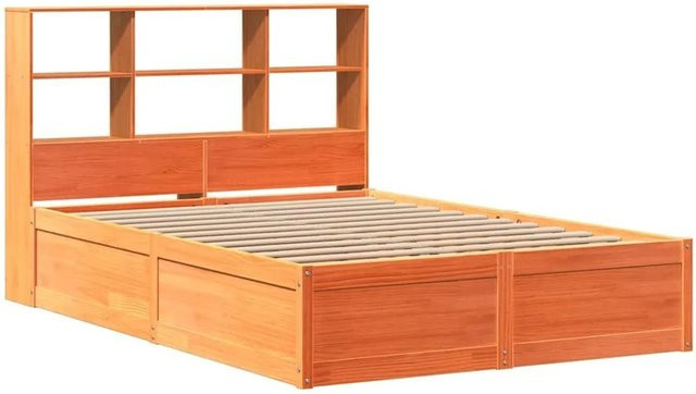 vidaXL Massivholzbett aus Kiefernholz in Braun mit rustikaler Optik, B/T/H: 135 x 190 x 141,5 cm - Bild 1