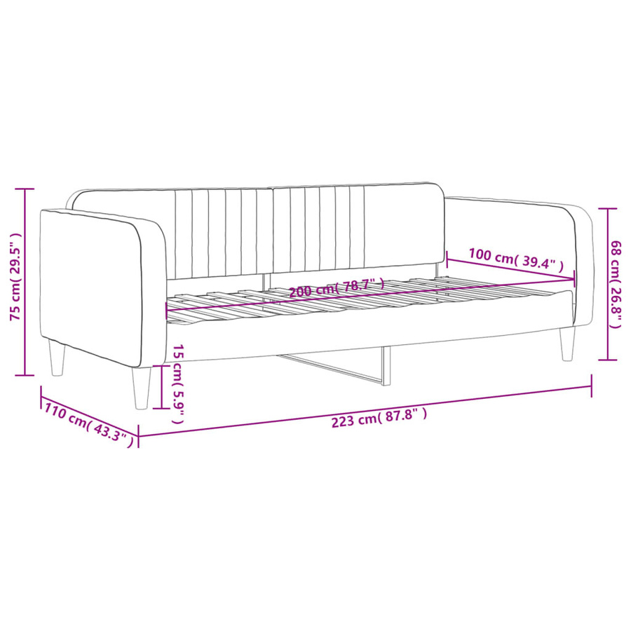 vidaXL Schlafsofa mit Schlaffunktion in Schwarz mit Samtbezug und Armlehnen B/T/H: 100 x 200 cm - Bild 6