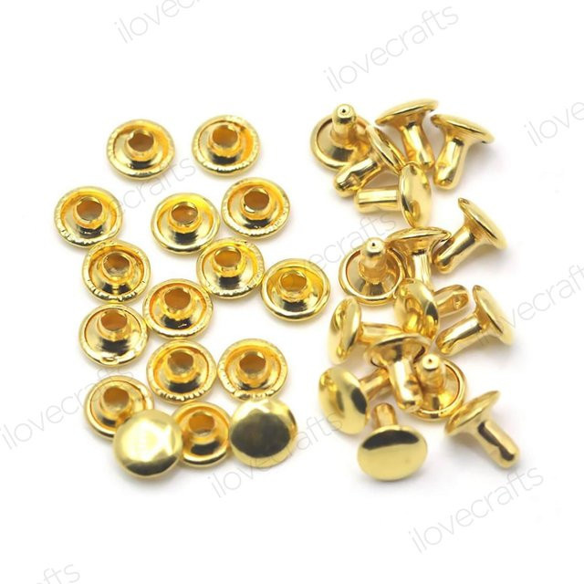 100 Sets Doppelkappen Nieten aus Messing für Lederhandwerk in Gold und Silber, Durchmesser: 5 mm - Bild 1