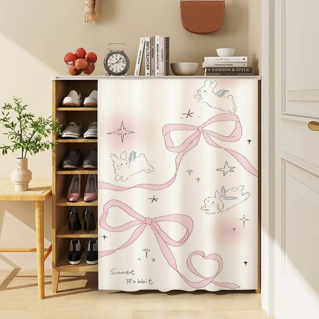 VIKAMA'S Schuhschrankvorhang mit Schleife und Klettverschluss in Rosa für Kinder, staubdichter Stoffvorhang zur Aufbewahrung - Bild 1