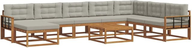 vidaXL Outdoor-Sofagarnitur 9-tlg. aus Akazienholz in L-Form mit Kissen in Grau und Natur - Bild 1