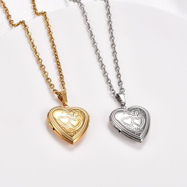 Anhänger Medaillon Herz, Edelstahl, Gold, Unisex - Bild 1