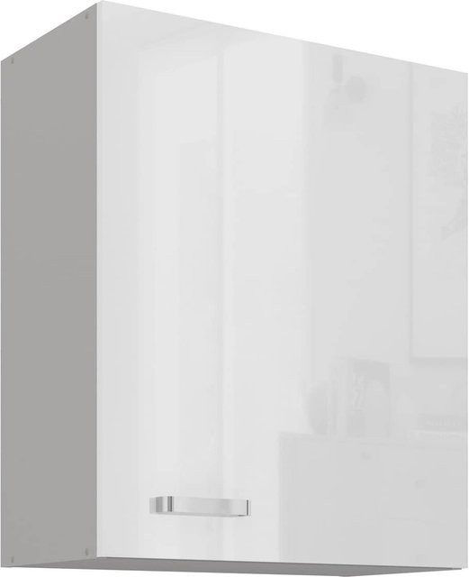 Küchen Hängeschrank Bianca Weiß Hochglanz und Grau mit Einlegböden, Breite: 60 cm - Bild 1