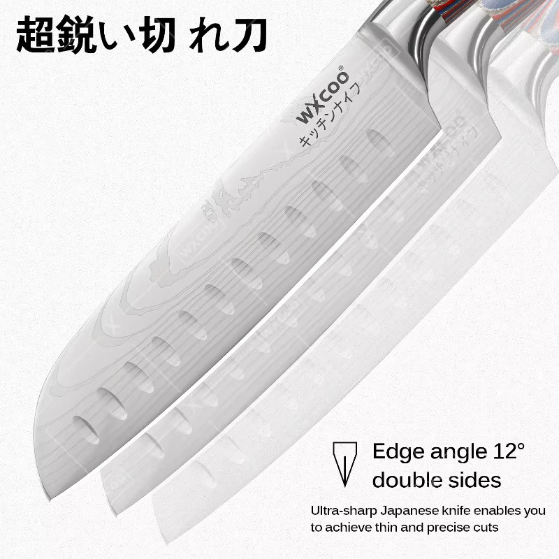 WXCOO Japanisches Nakiri-Messer Handgefertigtes Santoku-Küchenmesser mit Geschenkbox - Bild 2