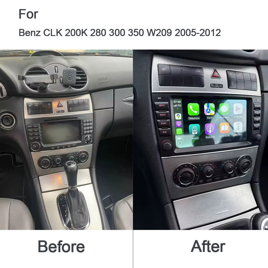 Sadocom Android 14.0 Autoradio mit 8 Zoll Display, 8GB RAM + 256GB Speicher, Carplay, GPS-Navigation und Multimedia für Mercedes Benz CLK W209 (2005-2012), Schwarz - Bild 2