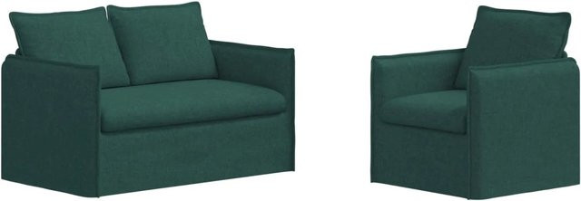vidaXL Sofa 2-teiliges Set Dunkelgrün mit Stoffbezug und Metallrahmen B/T/H: 136 x 82 x 85 cm und 75 x 82 x 85 cm - Bild 1
