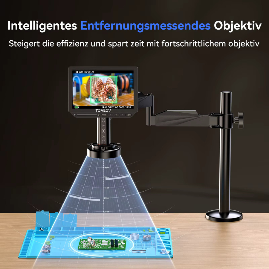 TOMLOV 4K Digitalmikroskop TM4K-AF mit Autofokus, 2000-fache Vergrößerung, 8-Zoll-Display, HDMI und flexiblem Armständer, Farbe: Schwarz - Bild 5