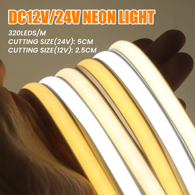 XUNATA Wasserdichter COB-LED-Streifen in Weiß, dimmbar, 12V, 320 LEDs/m, flexibler Neon-LED-Linear-Lichtstreifen aus Silikon - Bild 1