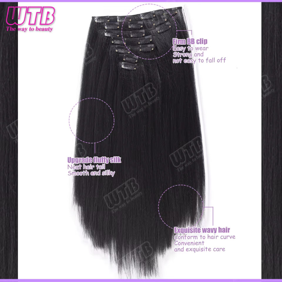 WTB Haarverlängerungs-Perücken-Set, 7-teilig, synthetisch, schwarz, glatt, Damen - Bild 3