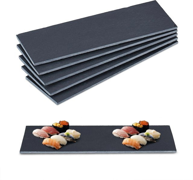 Relaxdays Schieferplatte 6er Set in Anthrazit, rutschfest, B: 30 cm, T: 10 cm - Bild 1