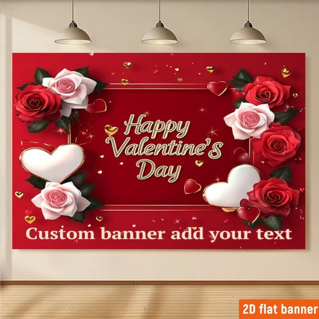 VIKAMA Valentinstag Wandteppich mit Rosen- und Herz-Print in Rot, rechteckiger Textil-Wandbehang für dein Zuhause - Bild 1