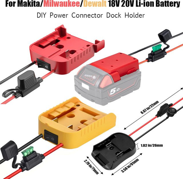 Power Wheel Adapter für Makita, Milwaukee und Dewalt 18V 20V Li-Ion Akku DIY Stromanschluss Dock Halter - Bild 1