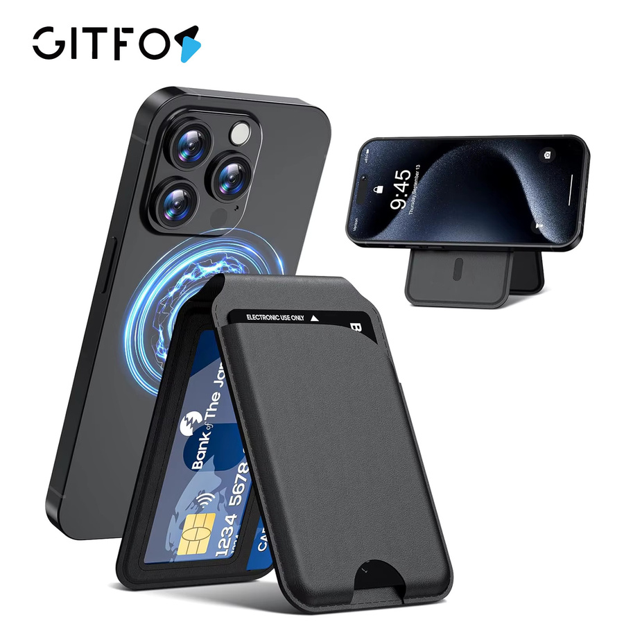 GITFOS MagSafe Kartenhalter und Geldbörse, magnetische 2-in-1 Slim-Wallet für iPhone 17/16/15/14/13/12 in Schwarz und Grau - Bild 6