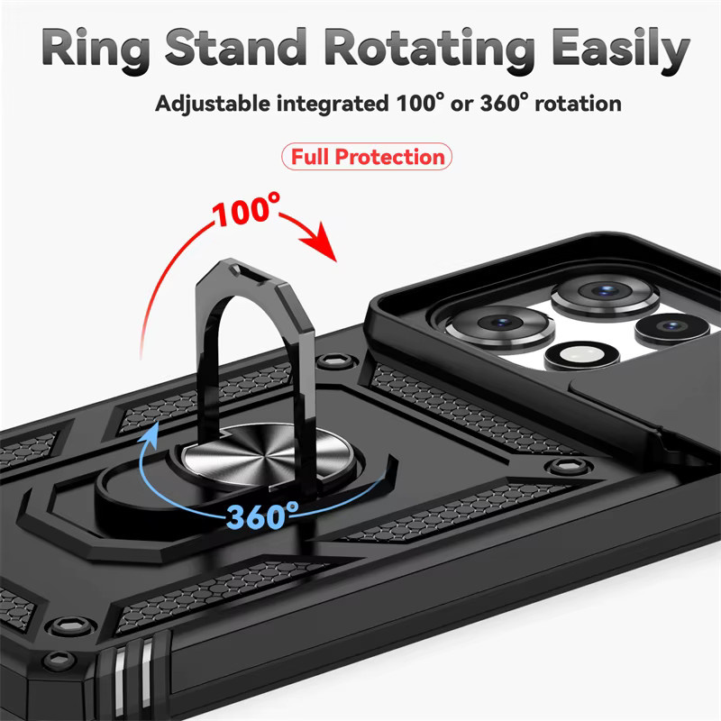 Robuste Schutzhülle mit Rüstungsring und Schiebeobjektiv-Schutz für Motorola G Power, G Play, Edge G 5G und Stylus 5G in Schwarz und Silber - Bild 4