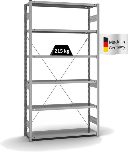 PROREGAL Fachbodenregal Stecksystem T-Profil Medium-Duty, 6 Ebenen, verzinkt, H x B x T: 250 x 130 x 40 cm - Bild 1