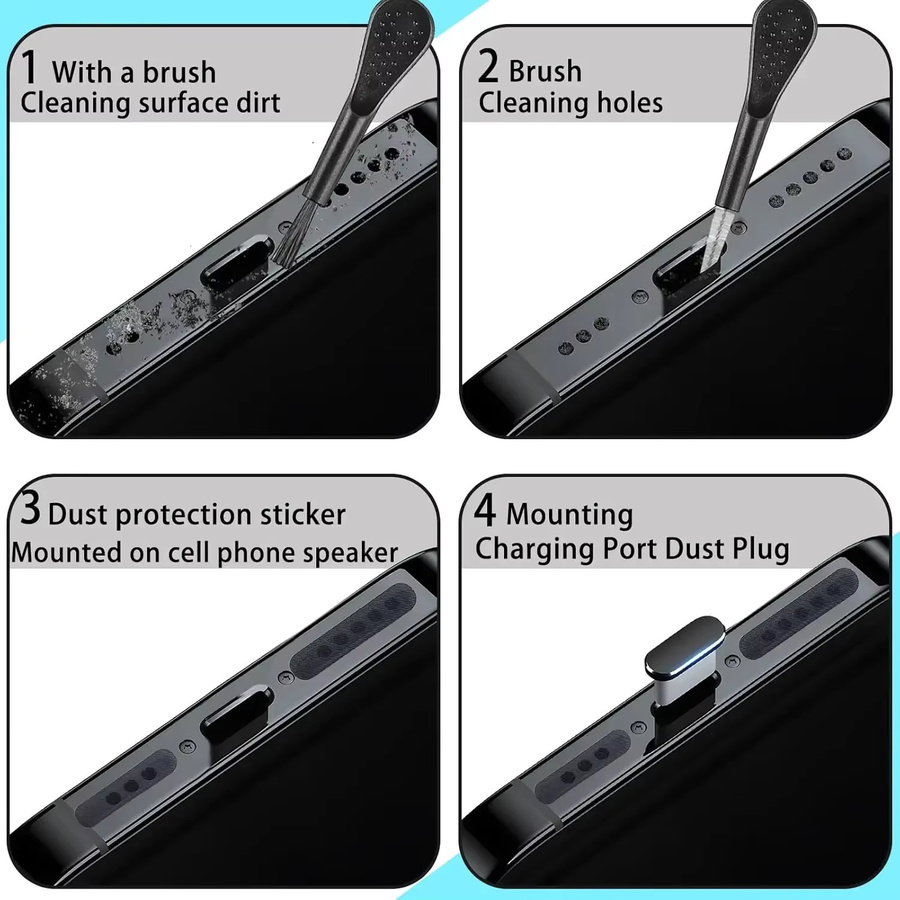 Reinigungs-Set für Smartphone Lautsprecher und Ladebuchsen in Schwarz für iPhone 16 15 Pro Max und Samsung S24 - Bild 3