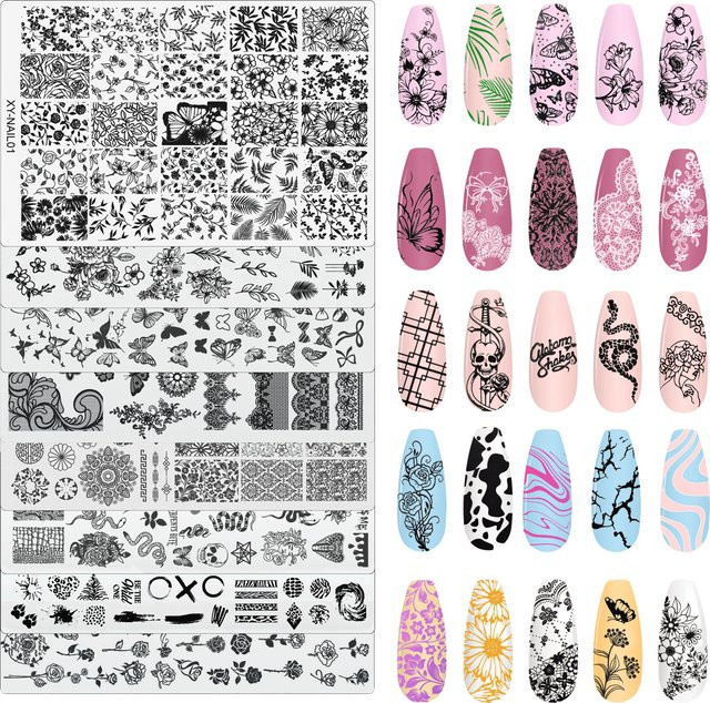 YYM Nagelkunst-Stempelplatten, Edelstahl, Blumen Schleifen Herz - Bild 1