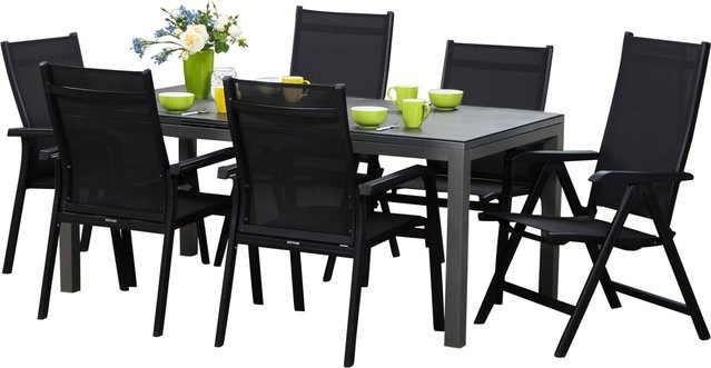 Kettler Basic Plus Garten-Essgruppe aus Aluminium und Textilene in Anthrazit mit ausziehbarem Tisch und 6 Stühlen - Bild 1