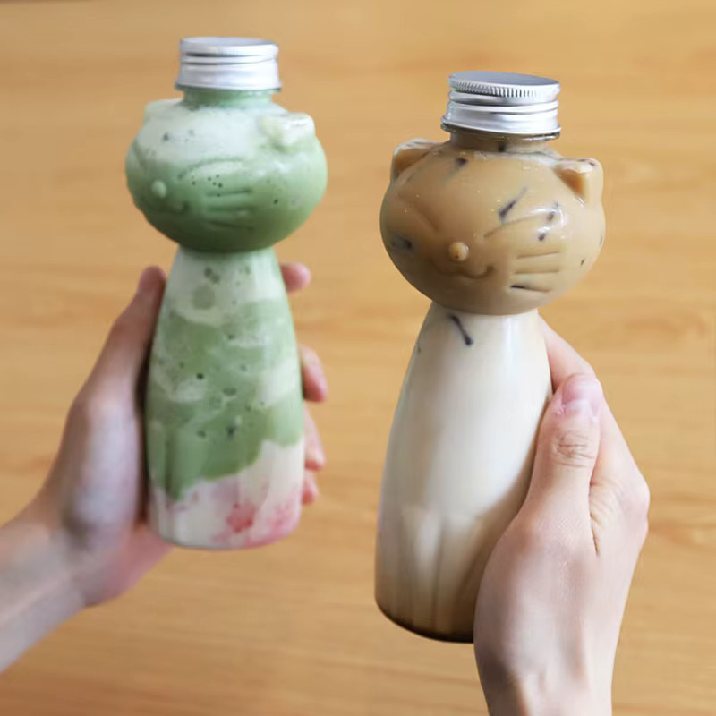 Tragbare Katzenförmige Wasserflasche aus Kunststoff für Milchtee, Kaffee oder Saft, DIY Trinkbehälter - Bild 2