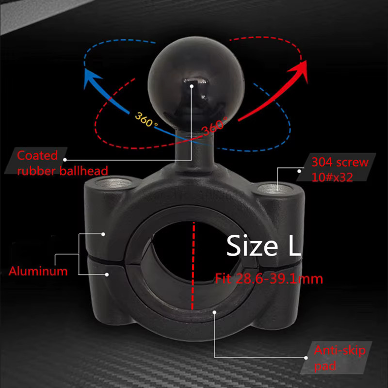 Enxing Qishi Kugelkopfadapter aus Aluminium für 1 Zoll 25mm Lenker, Motorrad-Handyhalterung Klemme in Schwarz - Bild 4