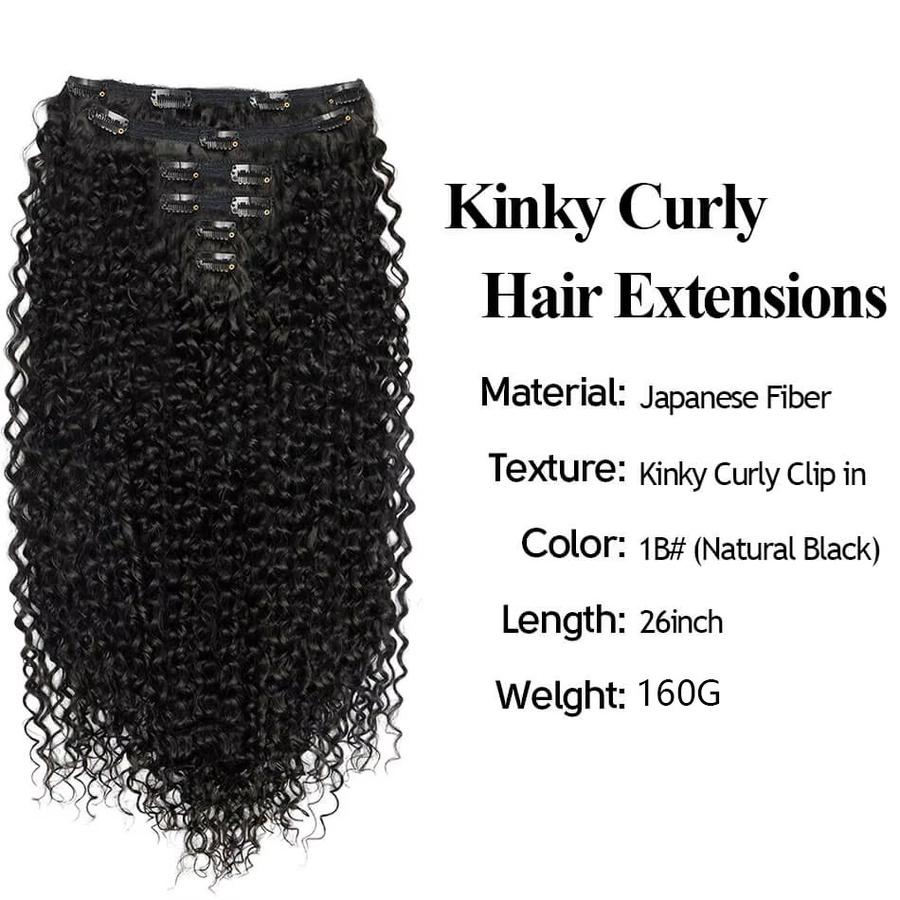 YAKIBEAUTY Clip-in-Haarverlängerungen, lockig, schwarz, 6 Stück, 160 g - Bild 2