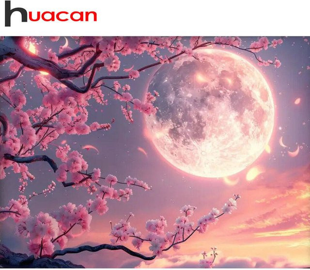 Huacan 5D Diamantgemälde Sternenhimmel und Baumlandschaft als Diamant-Mosaik Set mit runden Steinen B/H: 30 x 30 cm - Bild 1