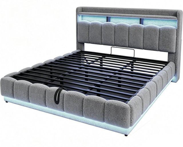 Merax Polsterbett mit Stauraum und LED-Beleuchtung sowie USB-Anschluss in Grau, B/T/H: 180 x 200 x 112 cm - Bild 1