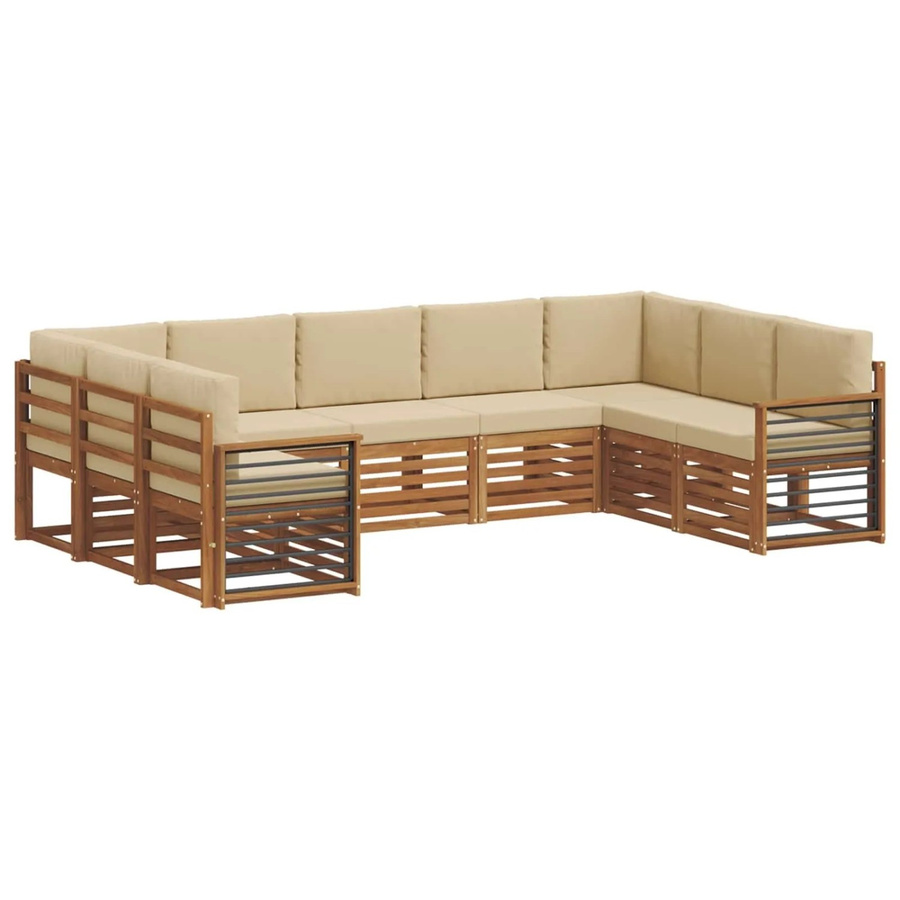 vidaXL Sofagarnitur aus Massivholz Akazie in Natur und Beige, 9-teiliges Set mit Polstern und Kissen - Bild 2