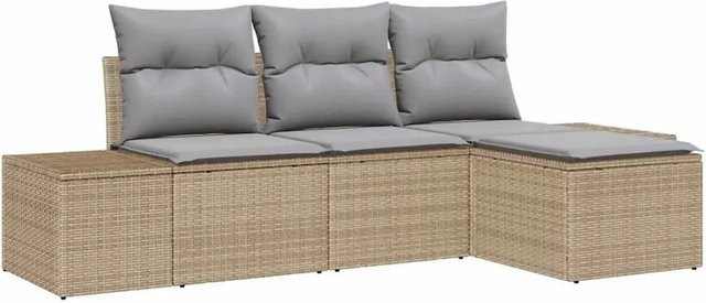 vidaXL Garten-Sofa-Set aus Poly-Rattan in Beige und Grau mit 4 Teilen inklusive Kissen und Couchtisch - Bild 1