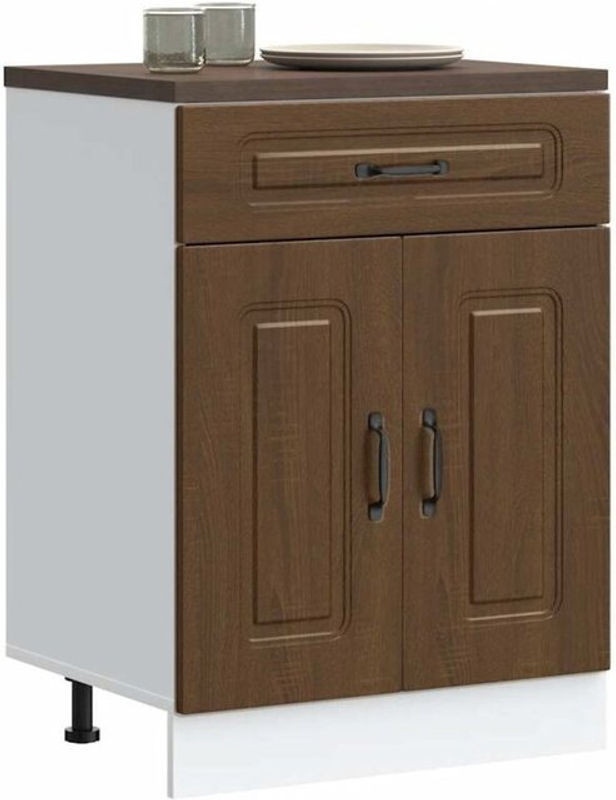 Küchenunterschrank Kalmar von vidaxl in Braun Eichen-Optik aus Holzwerkstoff mit Drehtüren im Landhausstil, B: 60 cm, H: 81,5 cm, T: 46 cm - Bild 1