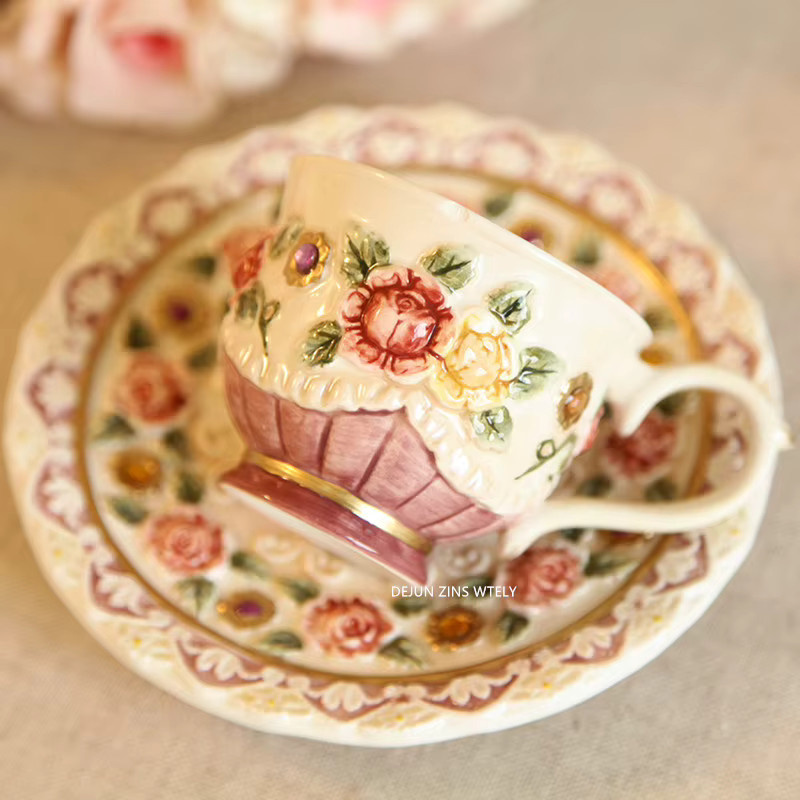DEJUN ZINS WTELY Tee-Set aus Keramik mit Teekanne und Kaffeetassen im floralen Design, Mehrfarbig - Bild 2