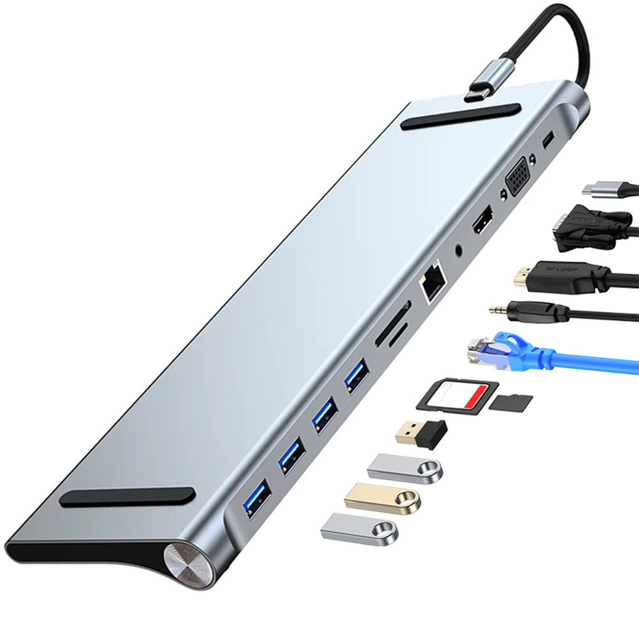 VODOOL 11-in-1 USB-C Dockingstation mit 100 W PD, SD/TF-Slot, Audio und Dreifach-Display Multiport-Adapter für MacBook, Surface, HP, Dell und Lenovo - Bild 2