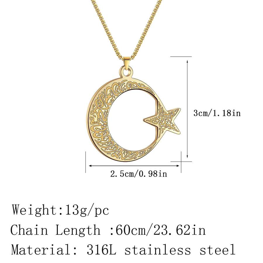 Kinitial Halskette mit Anhänger Crescent Moon Star, Edelstahl, Gold, Unisex - Bild 2
